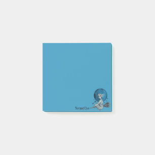 Spooky Hexe auf Broomstick Blau Post-it Klebezettel