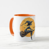 Spooky Hexe auf Broomstick Tasse (Vorderseite Links)