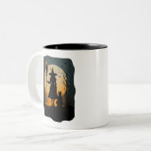 Spooky Hexe Cat Broom Glasing Moon Halloween Zweifarbige Tasse (Vorderseite Links)