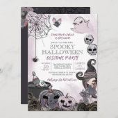 Spooky Hexe Lila Schwarzes Halloween-Kostüm-Party Einladung (Vorne/Hinten)