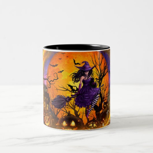Spooky Hexe-Tasse Zweifarbige Tasse (Mittel)
