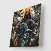 Spooky Hexen Ansammlung unter Vollmond Quadratische Wanduhr (Winkel)