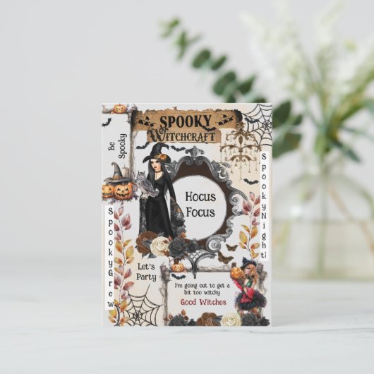 Spooky Hexen Halloween-Party Postkarte (Stehend Vorderseite)