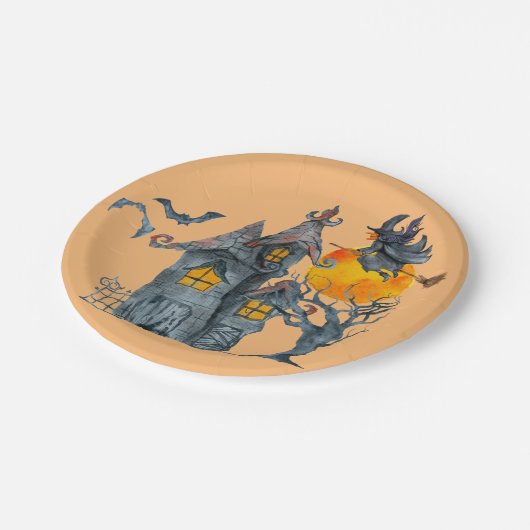 Spooky Hexen thematisch Halloween Papierplatte Pappteller (Schrägansicht)