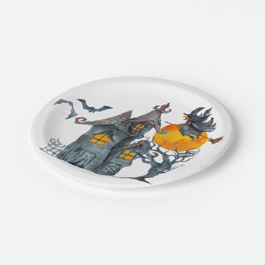 Spooky Hexen thematisch Halloween Papierplatte Pappteller (Schrägansicht)