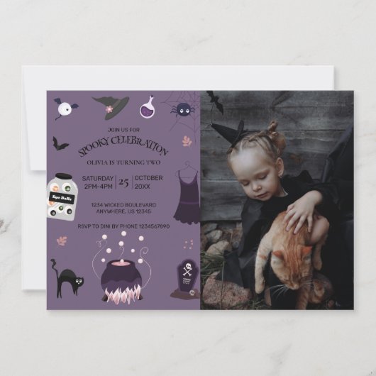 Spooky Hexengeburt Foto Einladung (Vorderseite)