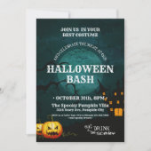 Spooky Hexenhaus Pumpkins Full Moon Halloween Einladung (Vorderseite)