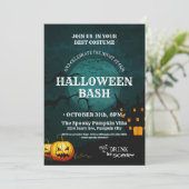 Spooky Hexenhaus Pumpkins Full Moon Halloween Einladung (Stehend Vorderseite)