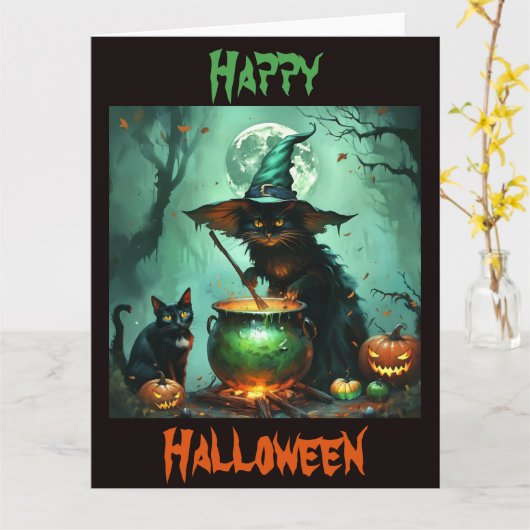 Spooky Hexenkatzen in einem Waldsumpf Karte (Gelbe Blume)