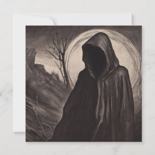Spooky Hooded Abbildung Antique Illustration Karte