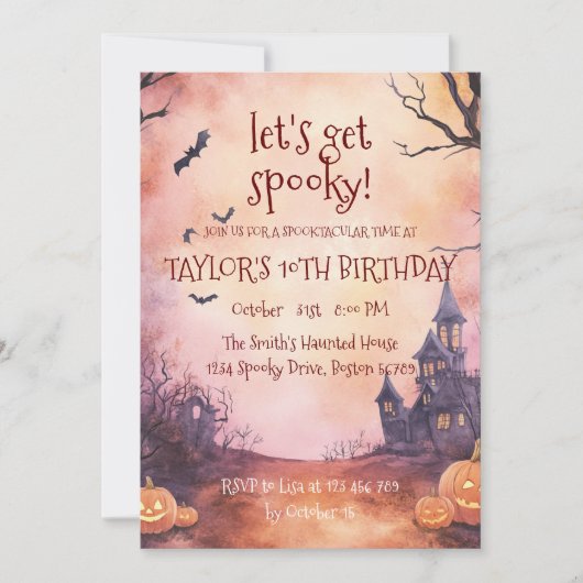 Spooky House and Bats Halloween Party Einladung (Vorderseite)