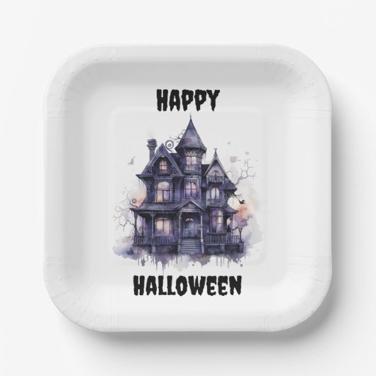 Spooky House Happy Halloween Party Pappteller (Vorderseite)