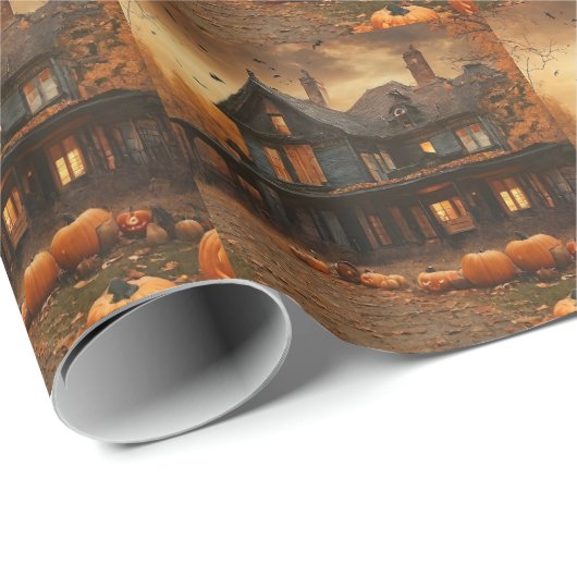 Spooky House Pumpkin Halloween Collection Geschenkpapier (Rolleneckpunkt)