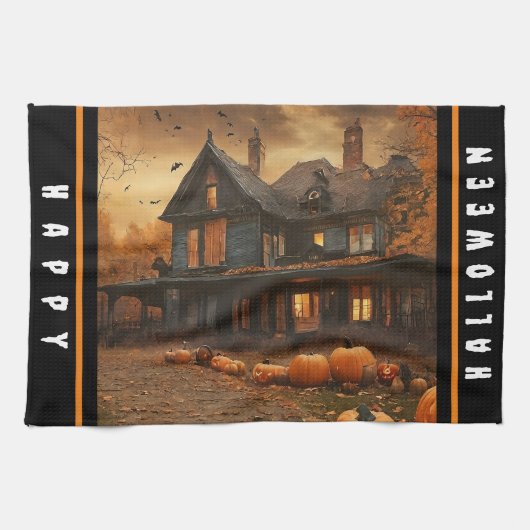 Spooky House Pumpkin Halloween Collection Geschirrtuch (Horizontal)