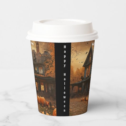 Spooky House Pumpkin Halloween Collection Pappbecher (Links)