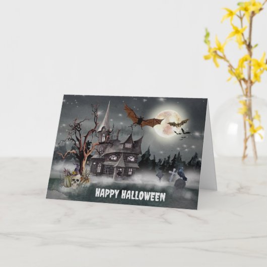Spooky Hunted House Halloween Karte (Gelbe Blume)