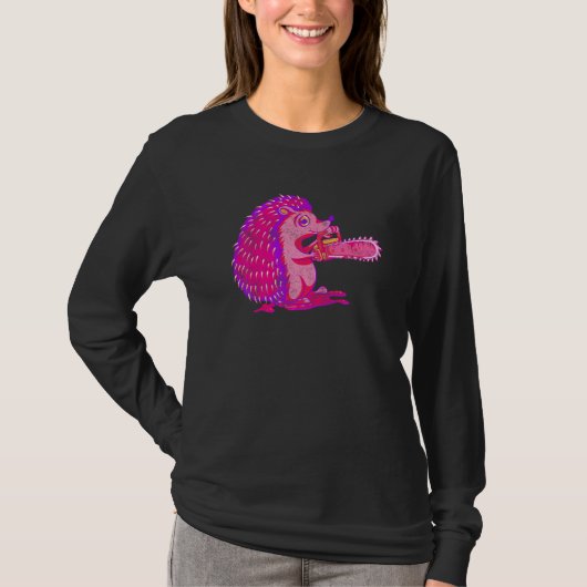Spooky Igel Vaporwave Creepy Animal Chainsaw H T-Shirt (Vorderseite)