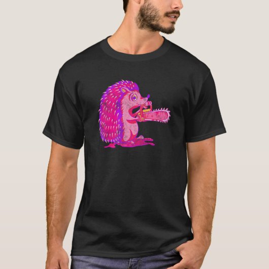 Spooky Igel Vaporwave Creepy Animal Chainsaw H T-Shirt (Vorderseite)