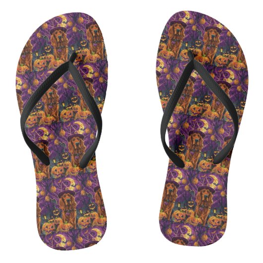 Spooky Irish Red Setter Halloween Hexenkürbis Badesandalen (Fußbett)