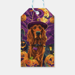 Spooky Irish Red Setter Halloween Hexenkürbis Geschenkanhänger