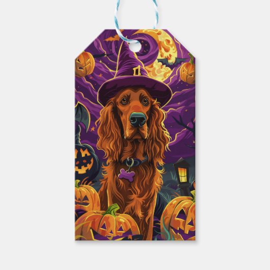 Spooky Irish Red Setter Halloween Hexenkürbis Geschenkanhänger (Vorderseite)