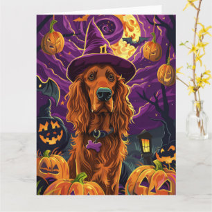 Spooky Irish Red Setter Halloween Hexenkürbis Karte