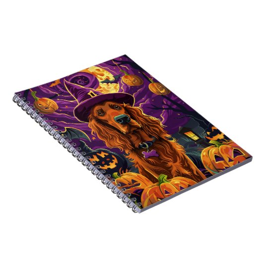 Spooky Irish Red Setter Halloween Hexenkürbis Notizblock (Rechte Seite)