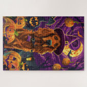 Spooky Irish Red Setter Halloween Hexenkürbis Puzzle (Horizontal)