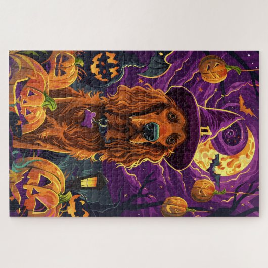 Spooky Irish Red Setter Halloween Hexenkürbis Puzzle (Horizontal)