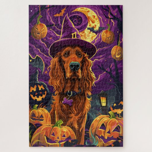 Spooky Irish Red Setter Halloween Hexenkürbis Puzzle (Vertikal)