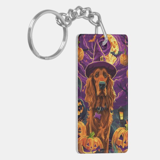 Spooky Irish Red Setter Halloween Hexenkürbis Schlüsselanhänger (Vorderseite links)