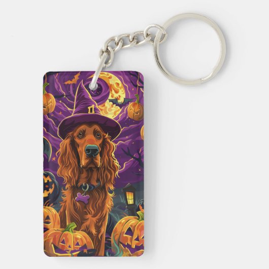 Spooky Irish Red Setter Halloween Hexenkürbis Schlüsselanhänger (Rückseite)