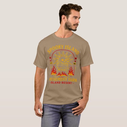 Spooky Island Amusement Park Skeleton Beach Party T-Shirt (Vorne ganz)