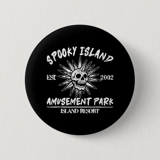 Spooky Island Est 2002 Vergnügungspark Skull Hallo Button (Vorderseite)
