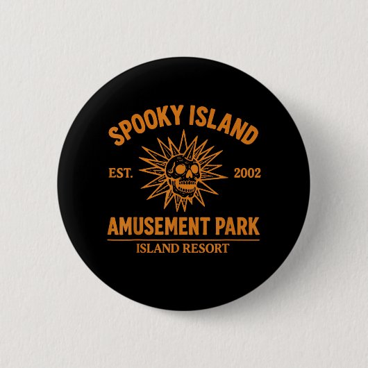 Spooky Island Est 2002 Vergnügungspark Skull Hallo Button (Vorderseite)