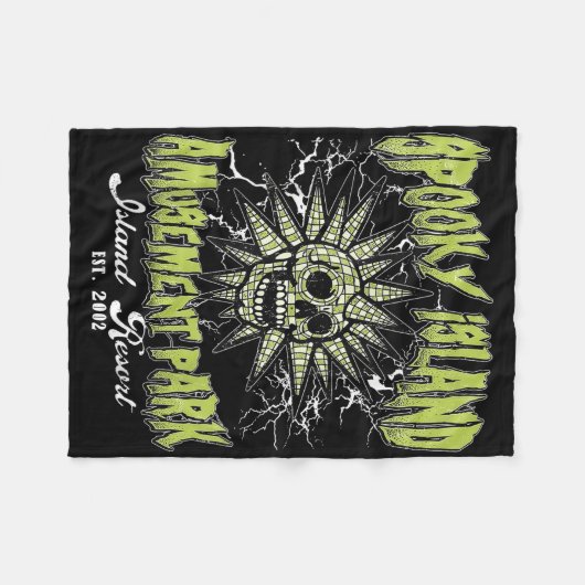 Spooky Island Est 2002 Vergnügungspark Skull Hallo Fleecedecke (Vorderseite (Horizontal))