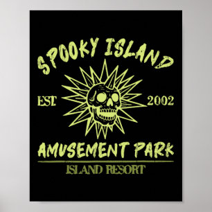 Spooky Island Est 2002 Vergnügungspark Skull Hallo Poster