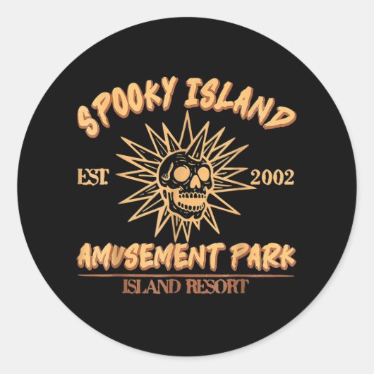 Spooky Island Est 2002 Vergnügungspark Skull Hallo Runder Aufkleber (Vorderseite)