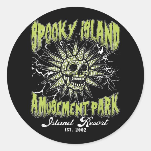 Spooky Island Est 2002 Vergnügungspark Skull Hallo Runder Aufkleber (Vorderseite)