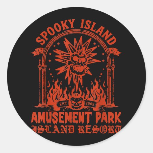 Spooky Island Est 2002 Vergnügungspark Skull Hallo Runder Aufkleber (Vorderseite)
