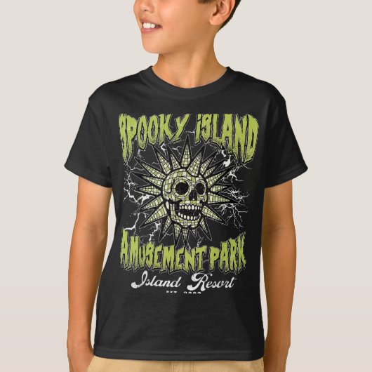 Spooky Island Est 2002 Vergnügungspark Skull Hallo T-Shirt (Vorderseite)