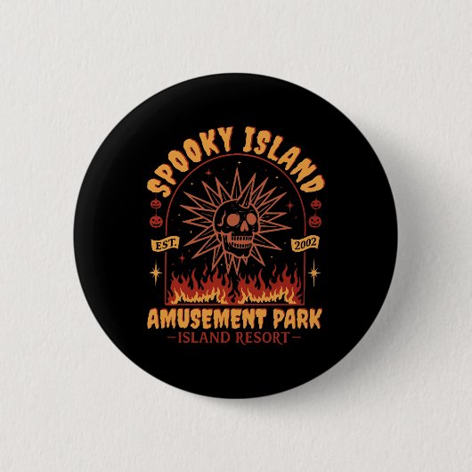 Spooky Island Vintag Skull Flame Retro Halloween Button (Vorderseite)
