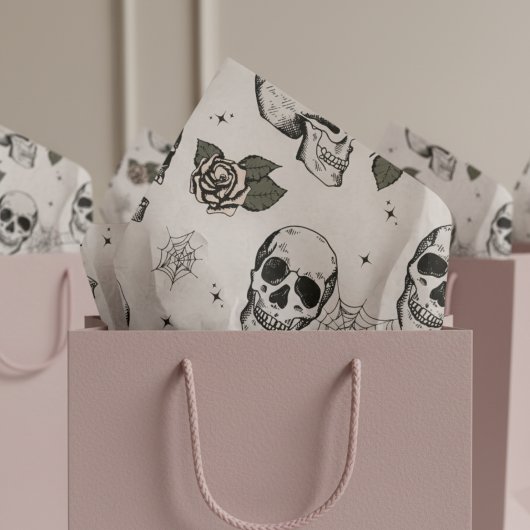 Spooky Ivory Floral Small Skull Halloween Seidenpapier