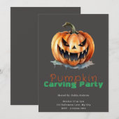 Spooky Jack-O' Lantern Gray Pumpkin Carving Party Einladung (Vorne/Hinten)