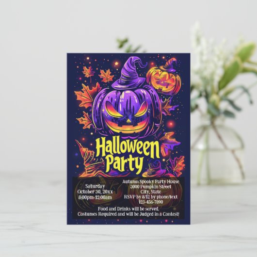 Spooky-Jack-O-Lantern-Halloween-Party Einladung (Stehend Vorderseite)