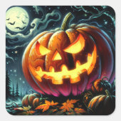 Spooky Jack-o-Lantern Halloween Quadratischer Aufkleber (Vorderseite)