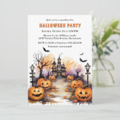 Spooky Jack O’Lanterns Bats Rotzunge Halloween-Par Einladung (Stehend Vorderseite)