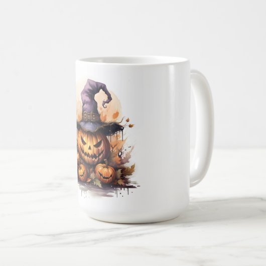 Spooky Jack-o-Lanterns mit einem Hexenhut Kaffeetasse (VorderseiteRechts)