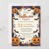 Spooky Jack-O' Lanterns Spiders and Bats Halloween Einladung (Vorderseite)