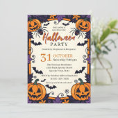 Spooky Jack-O' Lanterns Spiders and Bats Halloween Einladung (Stehend Vorderseite)